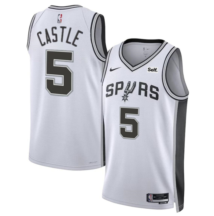 Men's San Antonio Spurs #5 Stephon Castle White 2024 Draft Association Edition Stitched Basketball Jersey